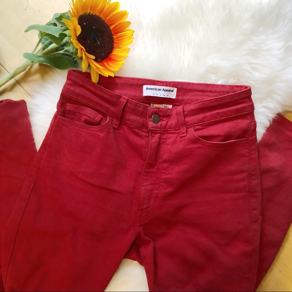 Red American Apparel High Waisted Jeans